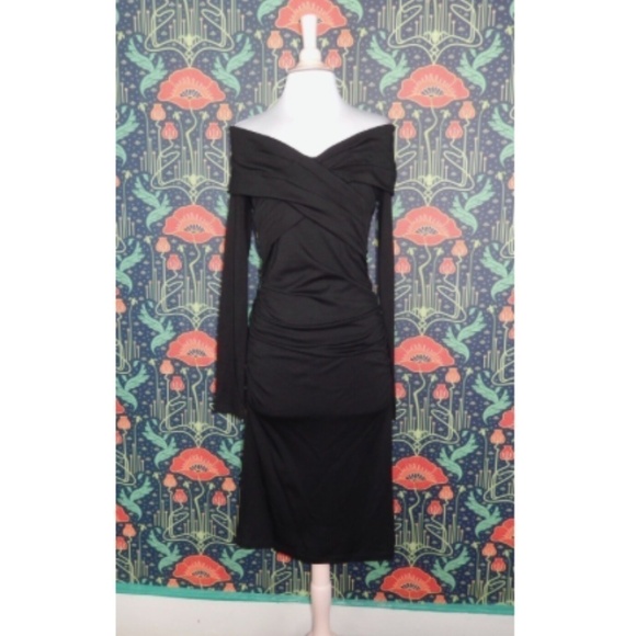 Diane Von Furstenberg DVF Black Wool Knit Off The Shoulder Sexy Minx Dress - Picture 3 of 9